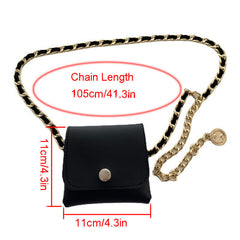 Metal Belt Fanny Pack Mini Waist Bag w/ Chain Party Travel Purse Wallet Jewelry