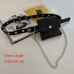 Eyelet Pin Buckle Belt With Waist Bag Detachable Purse Chain Girdle