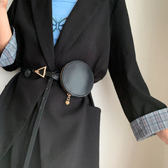 Triangular Pin Buckle Belt With Waist Bag Detachable Round Purse