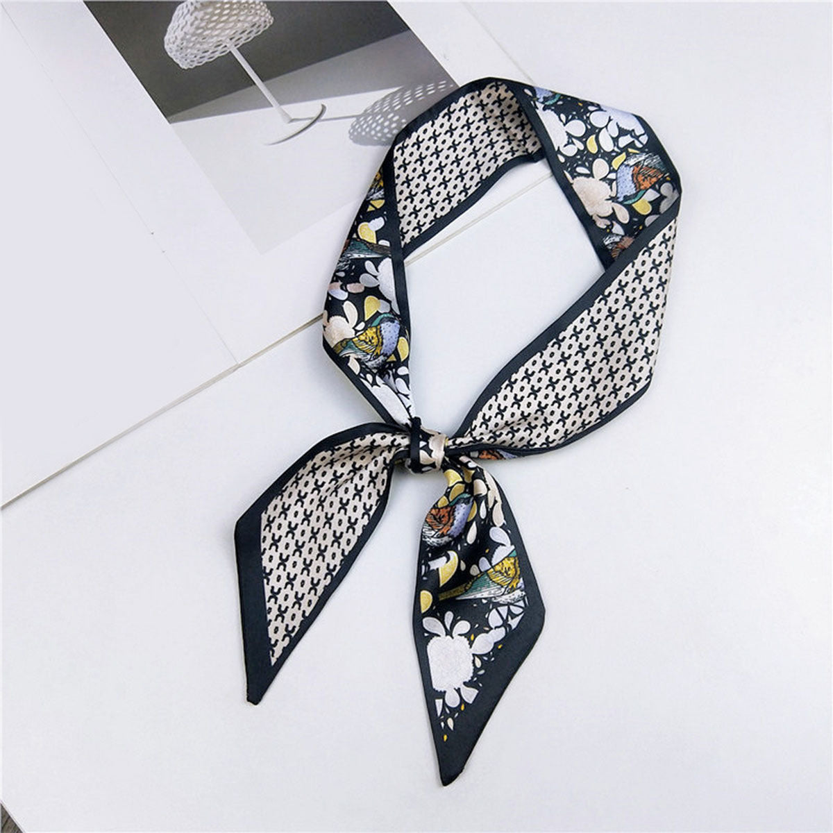 Heart Print Skinny Scarf Geometric Decorative Twilly Scarf For Women