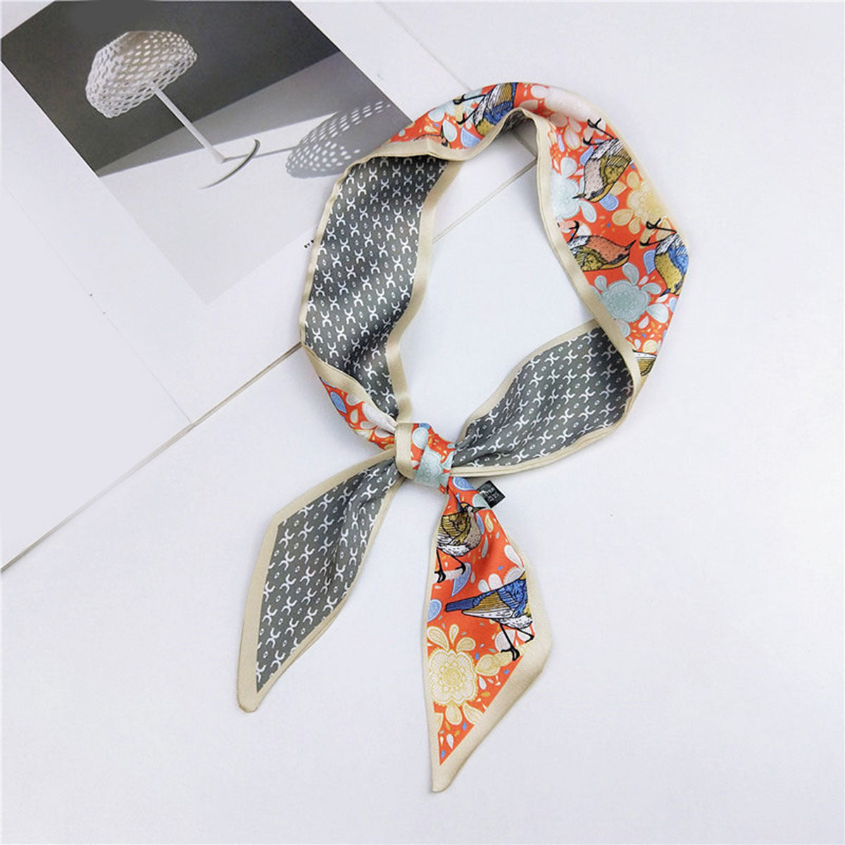 Heart Print Skinny Scarf Geometric Decorative Twilly Scarf For Women
