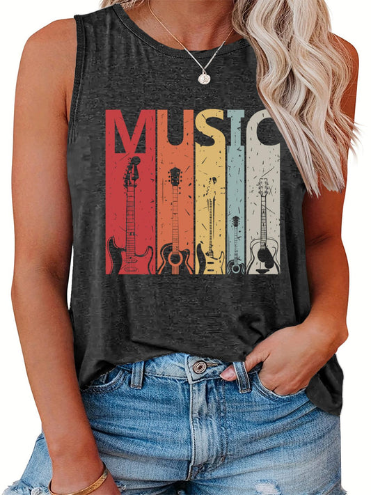  Guitar & Letter Print Tank Top