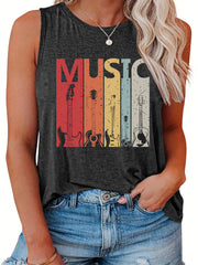  Guitar & Letter Print Tank Top
