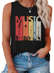  Guitar & Letter Print Tank Top
