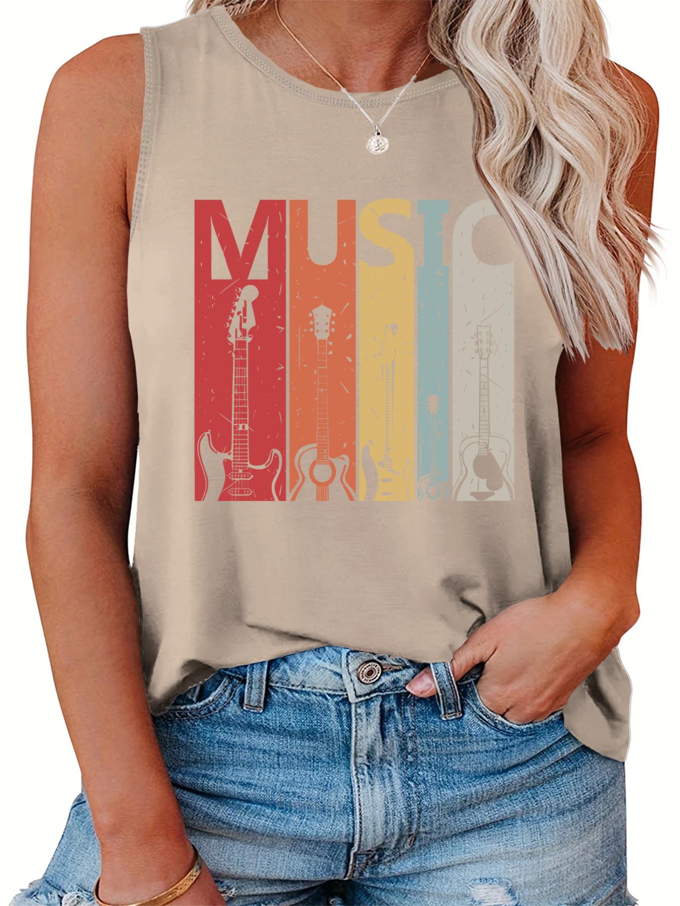  Guitar & Letter Print Tank Top