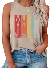  Guitar & Letter Print Tank Top