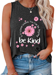  Daisy & Letter Print Round Neck Tank Top