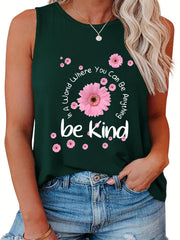 Daisy & Letter Print Round Neck Tank Top