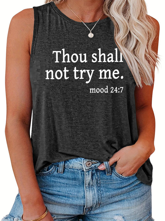  Casual Tank Top Women's Plus Slogan Print Round Neck Tank Top