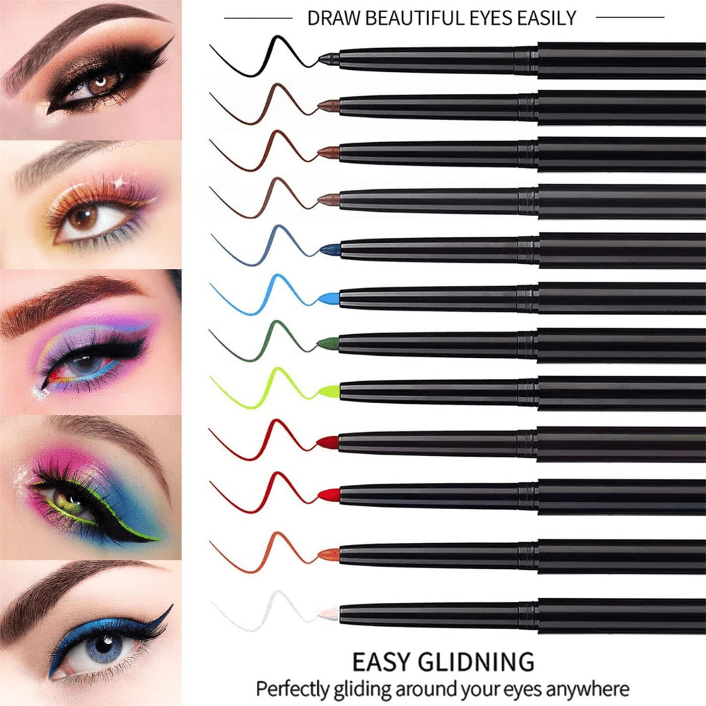12pcs Set Colorful Eyeliner Pen Luminous Waterproof Lip Liner Pen
