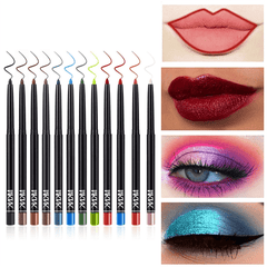 12pcs Set Colorful Eyeliner Pen Luminous Waterproof Lip Liner Pen