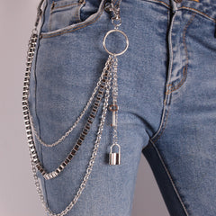 Vintage Car Jeans Pants Key Chain Ring Hip Hop Silver Lock Tassel Pendant