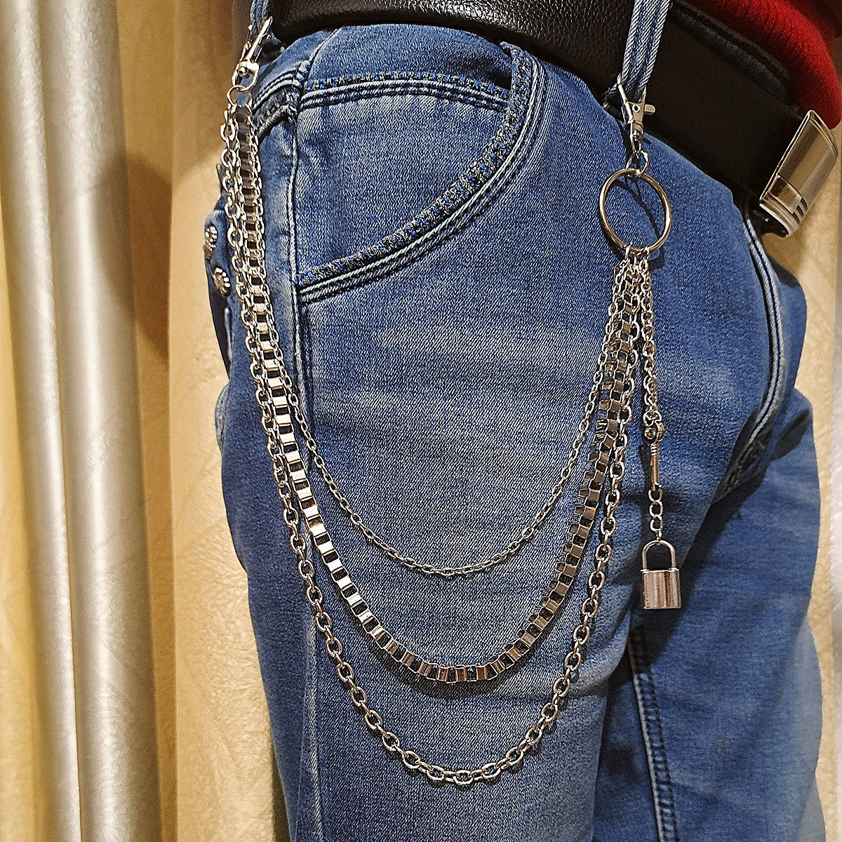 Vintage Car Jeans Pants Key Chain Ring Hip Hop Silver Lock Tassel Pendant