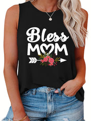  Art & Floral Print Round Neck Tank Top