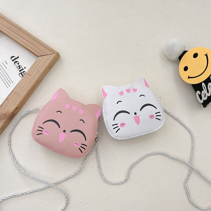 Cartoon Cat Crossbody Bag for Girls Mini PU Leather Shoulder Bag with Coin Purse