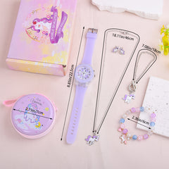 6pcs Unicorn LED Watch Necklace Bracelet Earrings Set