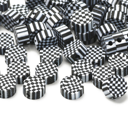 100pcs 10mm Checkerboard Pattern Beads Polymer Clay Loose Spacer Beads