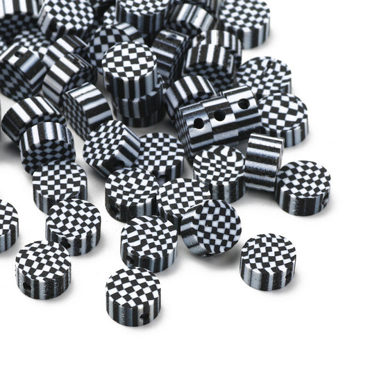 100pcs 10mm Checkerboard Pattern Beads Polymer Clay Loose Spacer Beads