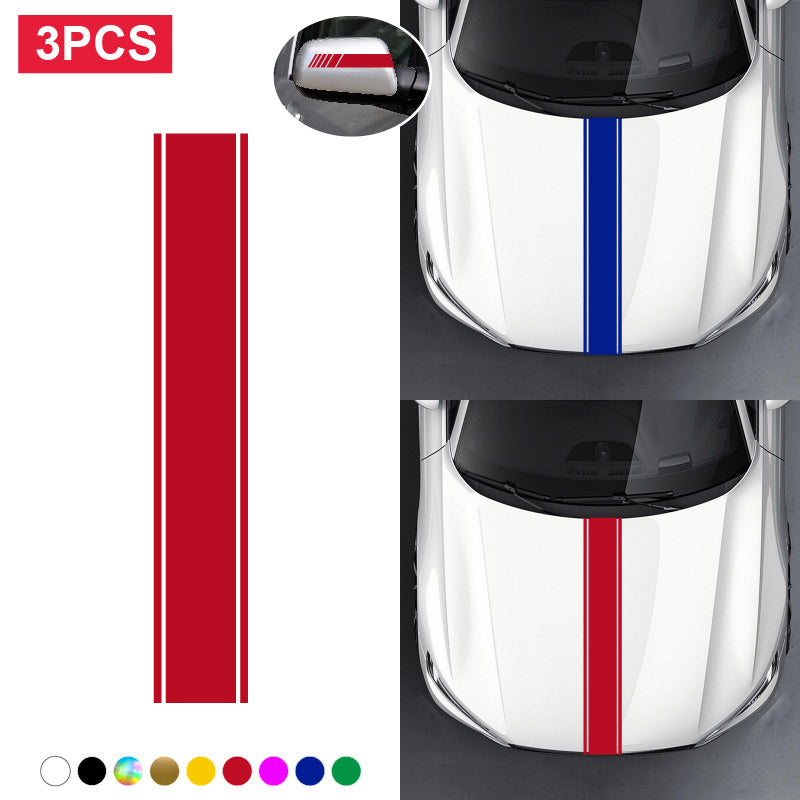 3pcs Car Racing Auto Side Body Stickers Stripe Hood Decals Waterproof