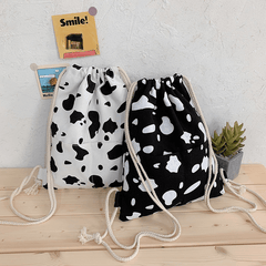 Stylish Cow Pattern Backpack All Match Drawstring Sports Rucksack