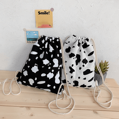 Stylish Cow Pattern Backpack All Match Drawstring Sports Rucksack