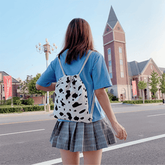 Stylish Cow Pattern Backpack All Match Drawstring Sports Rucksack