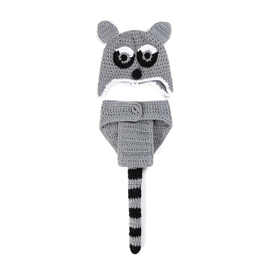 2pcs Set Raccoon Crochet Newborn Baby Hat Photography Props