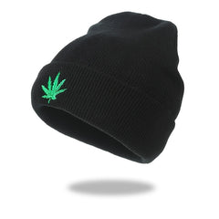 Plant Embroidery Rolled Edge Beanie Hat Solid Outdoor Hip Hop Thermal Warm Knit