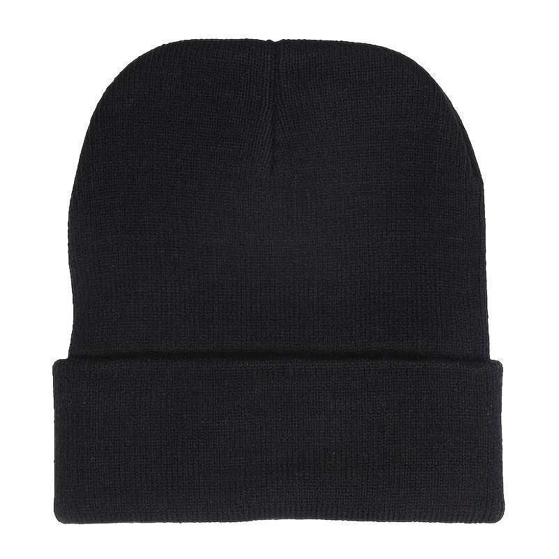 Plant Embroidery Rolled Edge Beanie Hat Solid Outdoor Hip Hop Thermal Warm Knit