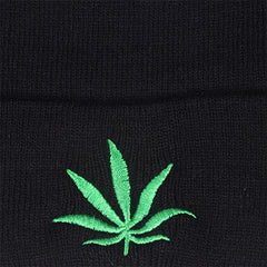 Plant Embroidery Rolled Edge Beanie Hat Solid Outdoor Hip Hop Thermal Warm Knit