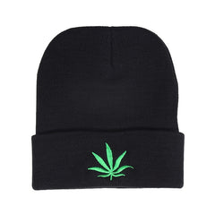 Plant Embroidery Rolled Edge Beanie Hat Solid Outdoor Hip Hop Thermal Warm Knit