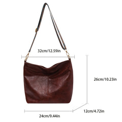 Large Capacity Wide Strap Tote Bag PU Leather Textured Shoulder Bag