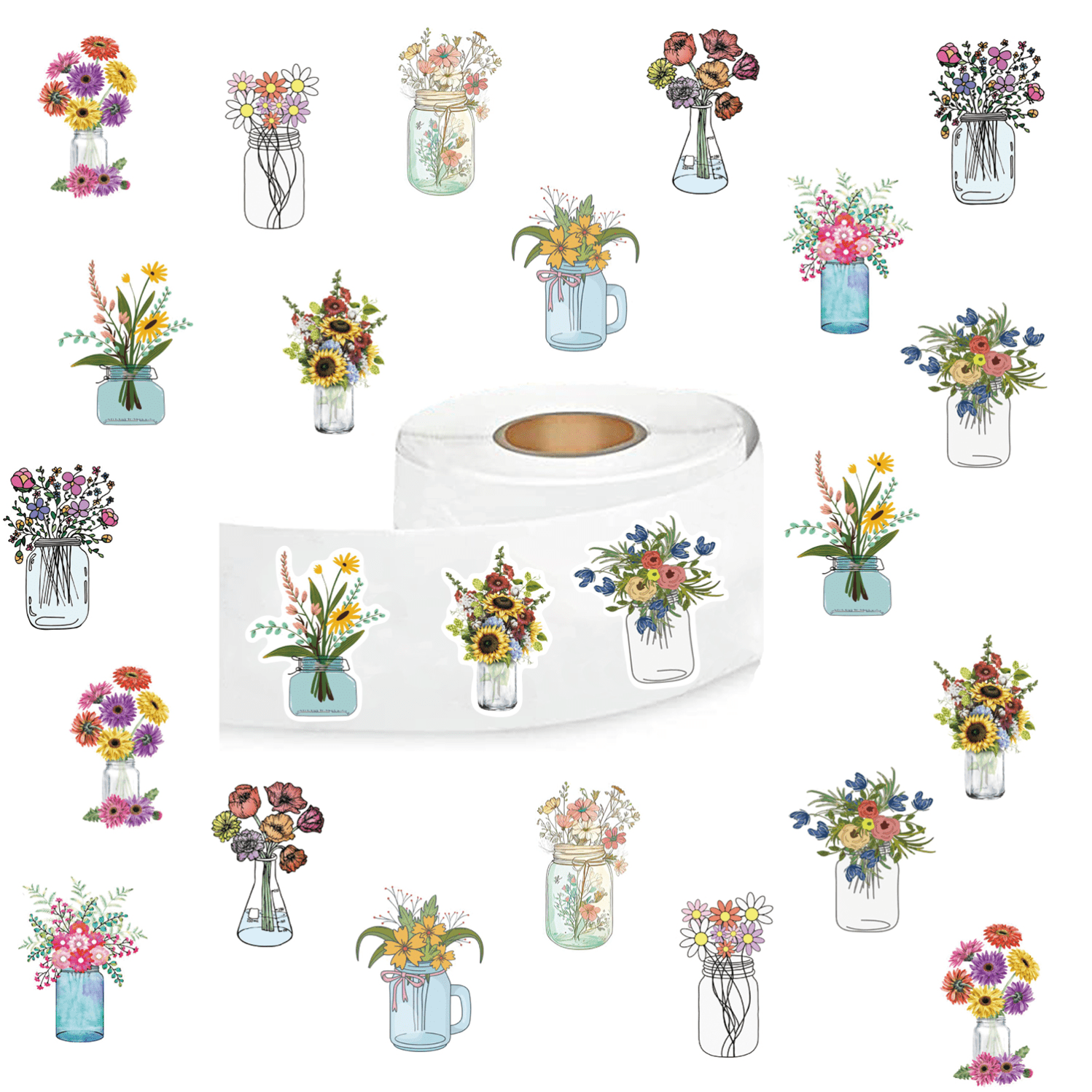 500 Flower Stickers Cartoon Decals for Scrapbooking Cards Envelopes