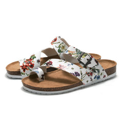 Women's Floral Flat Sandals Toe loop Adjustable Buckle