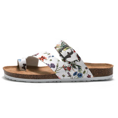 Women's Floral Flat Sandals Toe loop Adjustable Buckle