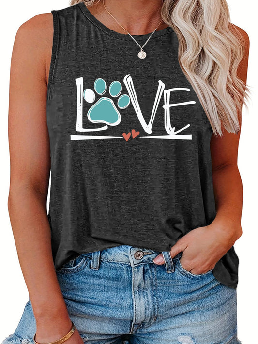  Women's Paw & Heart Print Tank Top