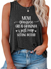  Women's Slogan Print Tank Top Round Neck
