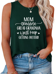  Women's Slogan Print Tank Top Round Neck