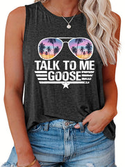  Casual Letter & Glasses Print Tank Top