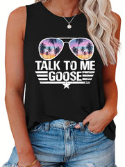  Casual Letter & Glasses Print Tank Top