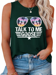  Casual Letter & Glasses Print Tank Top