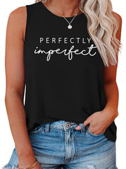  Casual Tank Top Women's Plus Slogan Print Round Neck Tank Top