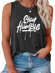  Women's Slogan Print Tank Top Round Neck Casual Sleeveless Tee