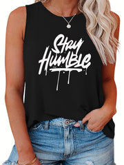  Women's Slogan Print Tank Top Round Neck Casual Sleeveless Tee