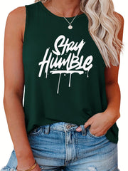 Women's Slogan Print Tank Top Round Neck Casual Sleeveless Tee