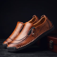 Men's Casual Side Zipper Loafers Flat Heel Driving Shoes