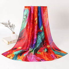 Colorful Tie Dye Print Scarf Classic Silk Shawl Satin Head Wraps