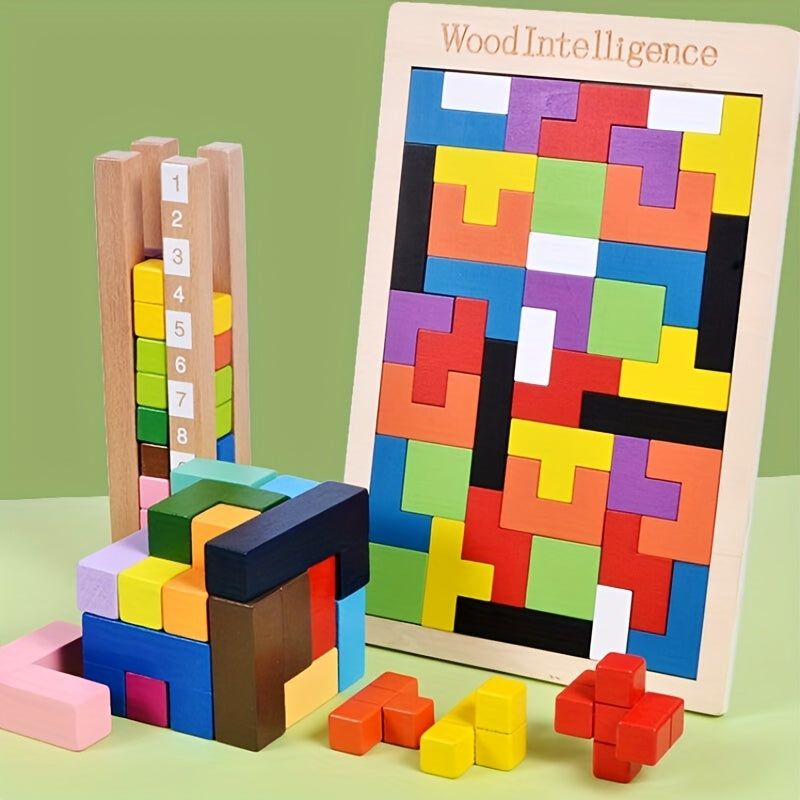 3D Wooden Blocks Puzzle Brain Teaser Educational Toy for Kids