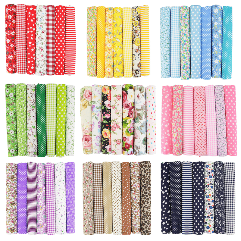 7pcs Cotton Fabric Bundle Squares Pre Cut Quilt For Quilting Sewing