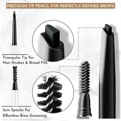 Waterproof Eyebrow Pencil with Spoolie Brush, 4 Colors